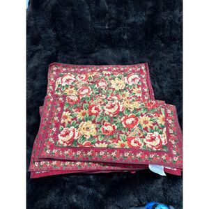 Vtg 4ct April cornell Fall Winter Harvest Napkins sham Olive  Red Cotton Shabby